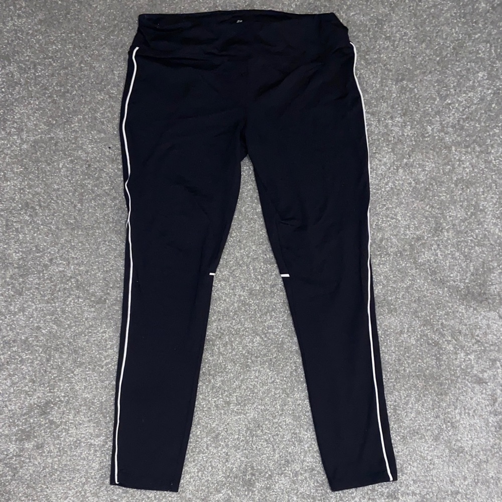 Womens Black Leggings with White Stripes